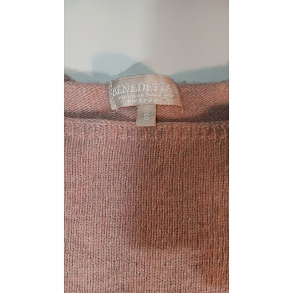 Benedetta Pink Wool Blend Sweater Small | Merino Cashmere Ribbed Hem Pullover - Picture 2 of 4